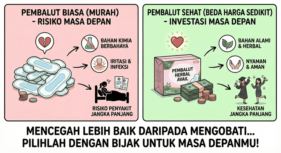 Animasi 3: Pembalut Murah Risiko Medis vs Investasi Sehat